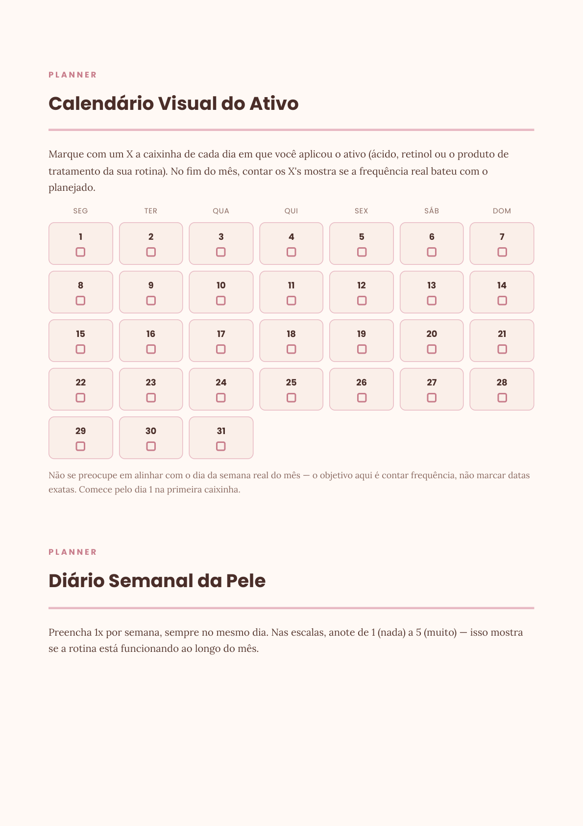 Página interna do Planner