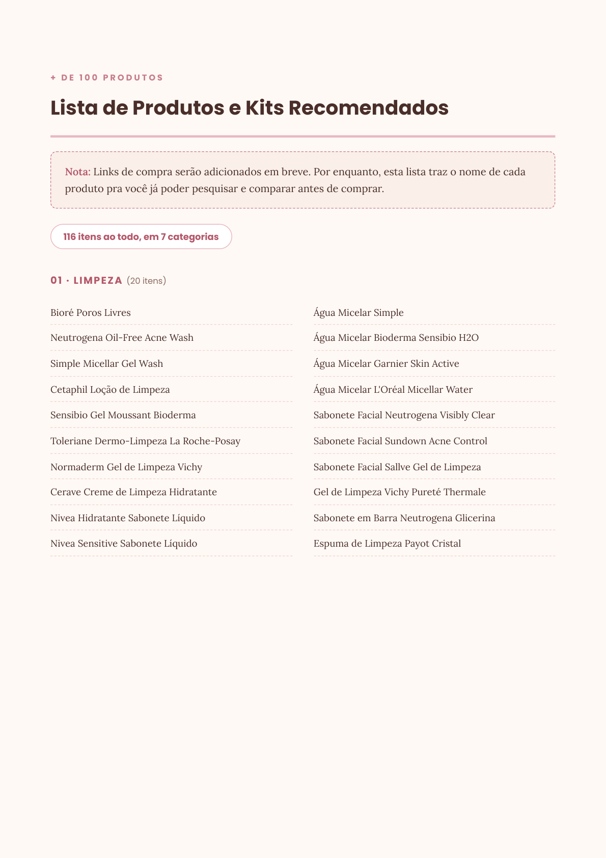 Página interna da Lista de Produtos